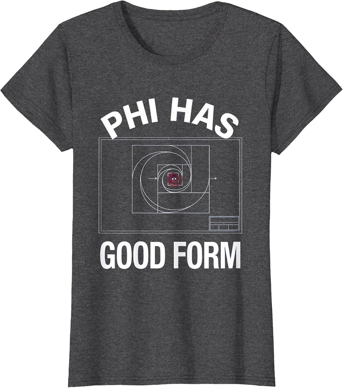 Women's Phi Has Good Form Technical Blueprint Math Sacred Geometry T-Shirt - Dark Heather Grey
