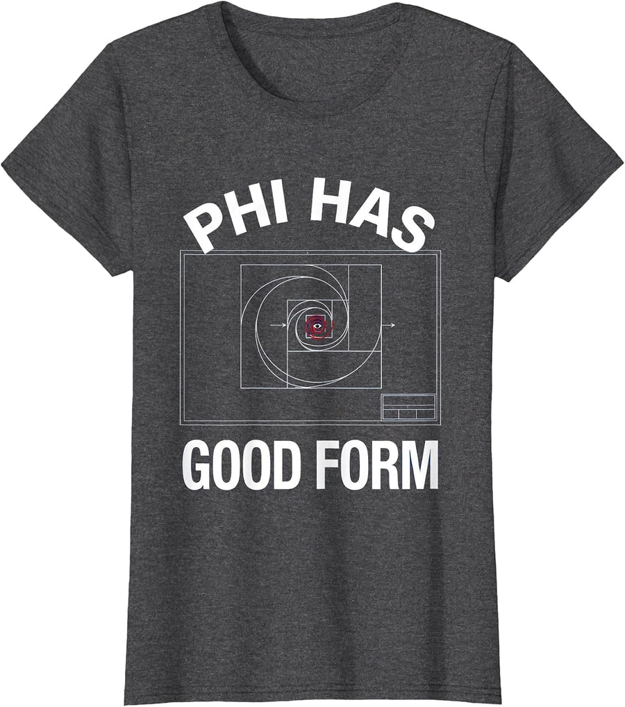 Women's Phi Has Good Form Technical Blueprint Math Sacred Geometry T-Shirt - Dark Heather Grey