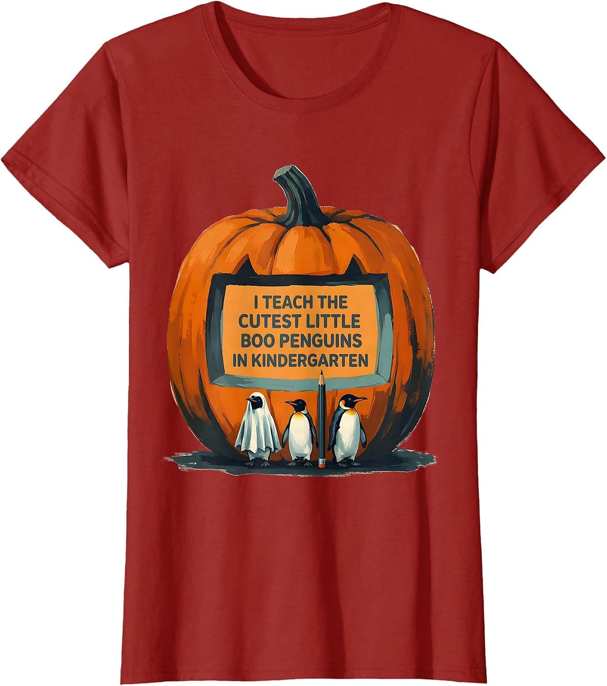 Women's I Teach The Cutest Little Boo Penguins In Kindergarten T-Shirt - Cranberry Red