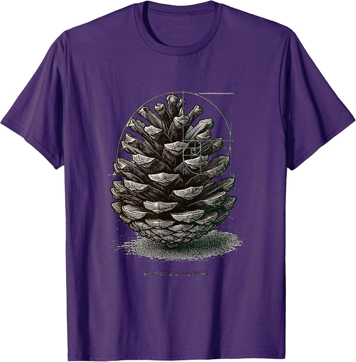 Men's Nature's Blueprint Fibonacci Spiral Sacred Geometry Math T-Shirt - Purple
