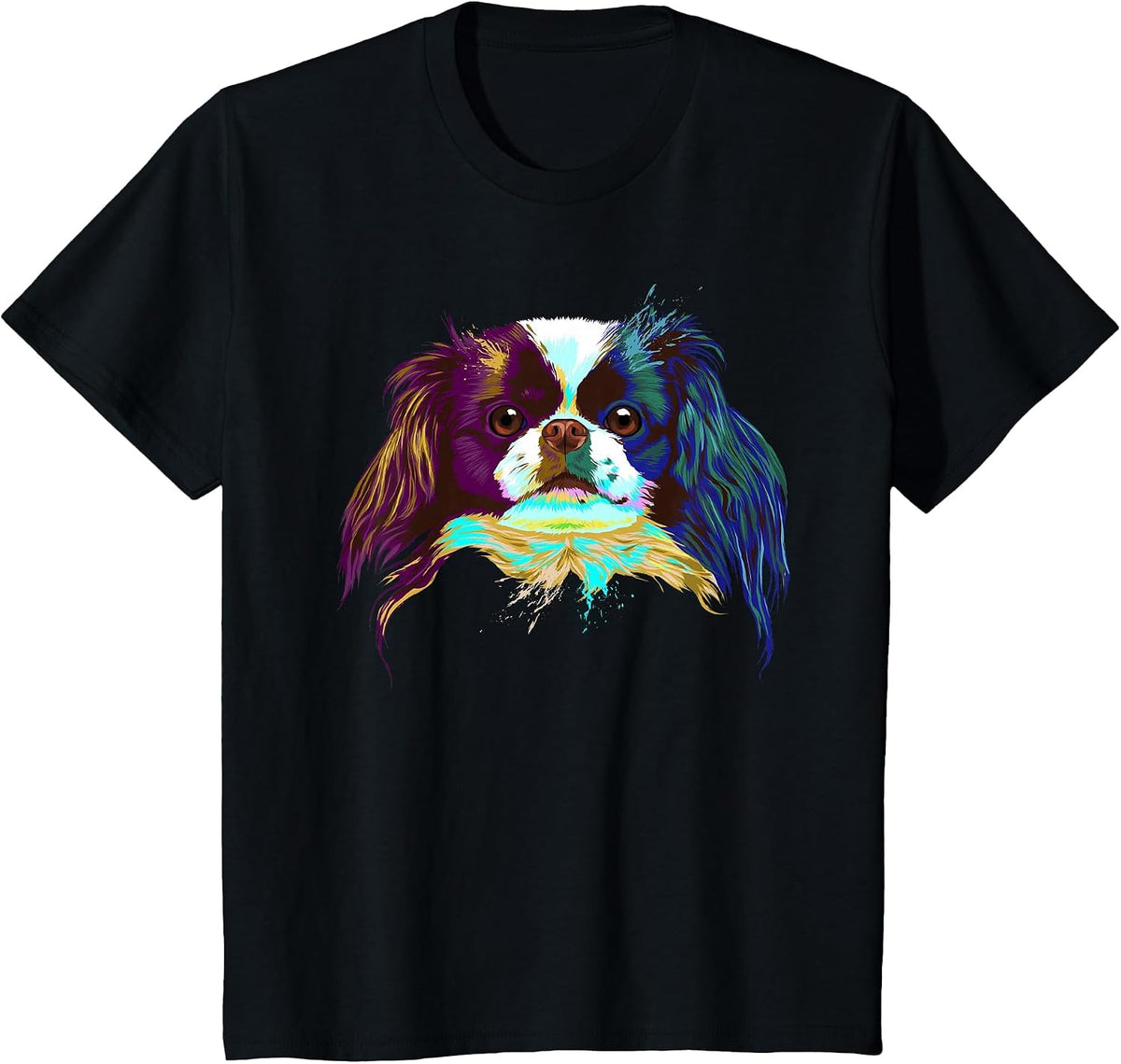 Colorful Splash Dog Japanese Chin T-Shirt - Black