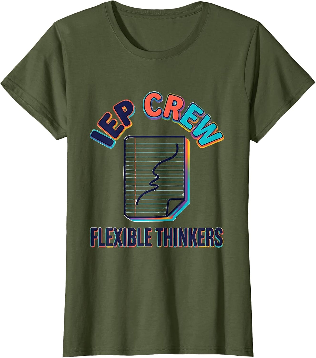 Women's IEP Crew Flexible Thinkers Colorful Special Education T-Shirt - Olive Green