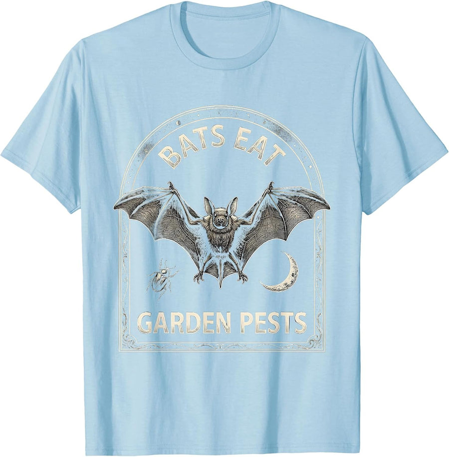 Men's Bats Eat Garden Pests Mystic Celestial Bat Lover Halloween T-Shirt - Baby Blue