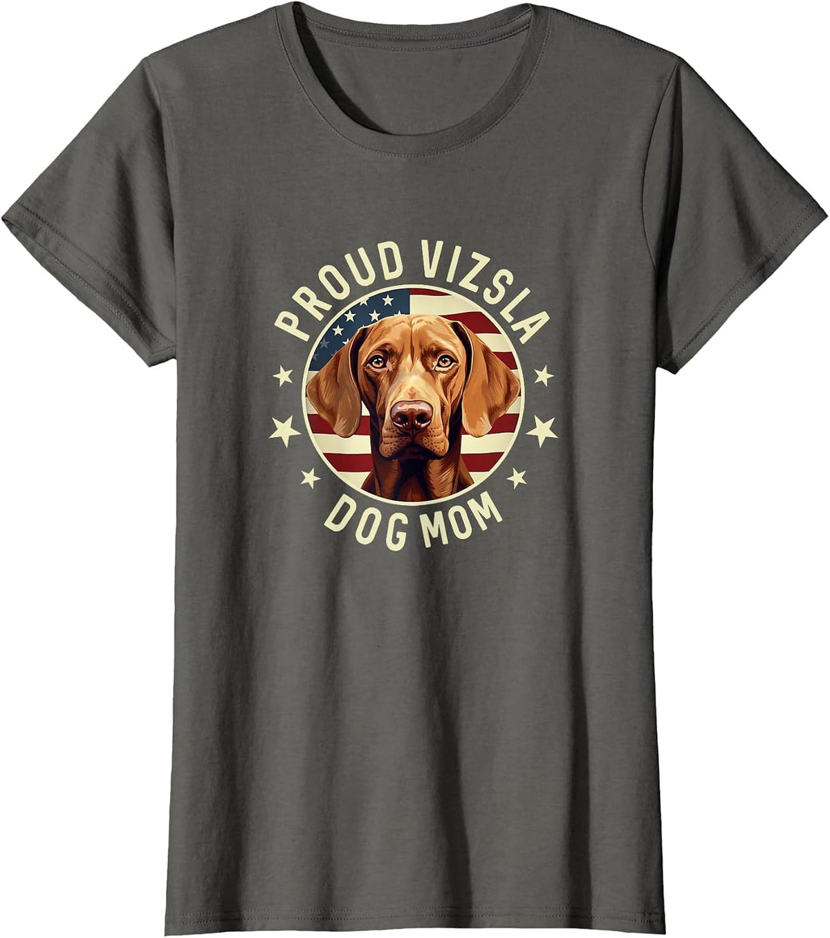 Vizsla Mom American Flag, Womens Proud Vizsla Mom T-Shirt - Asphalt Grey
