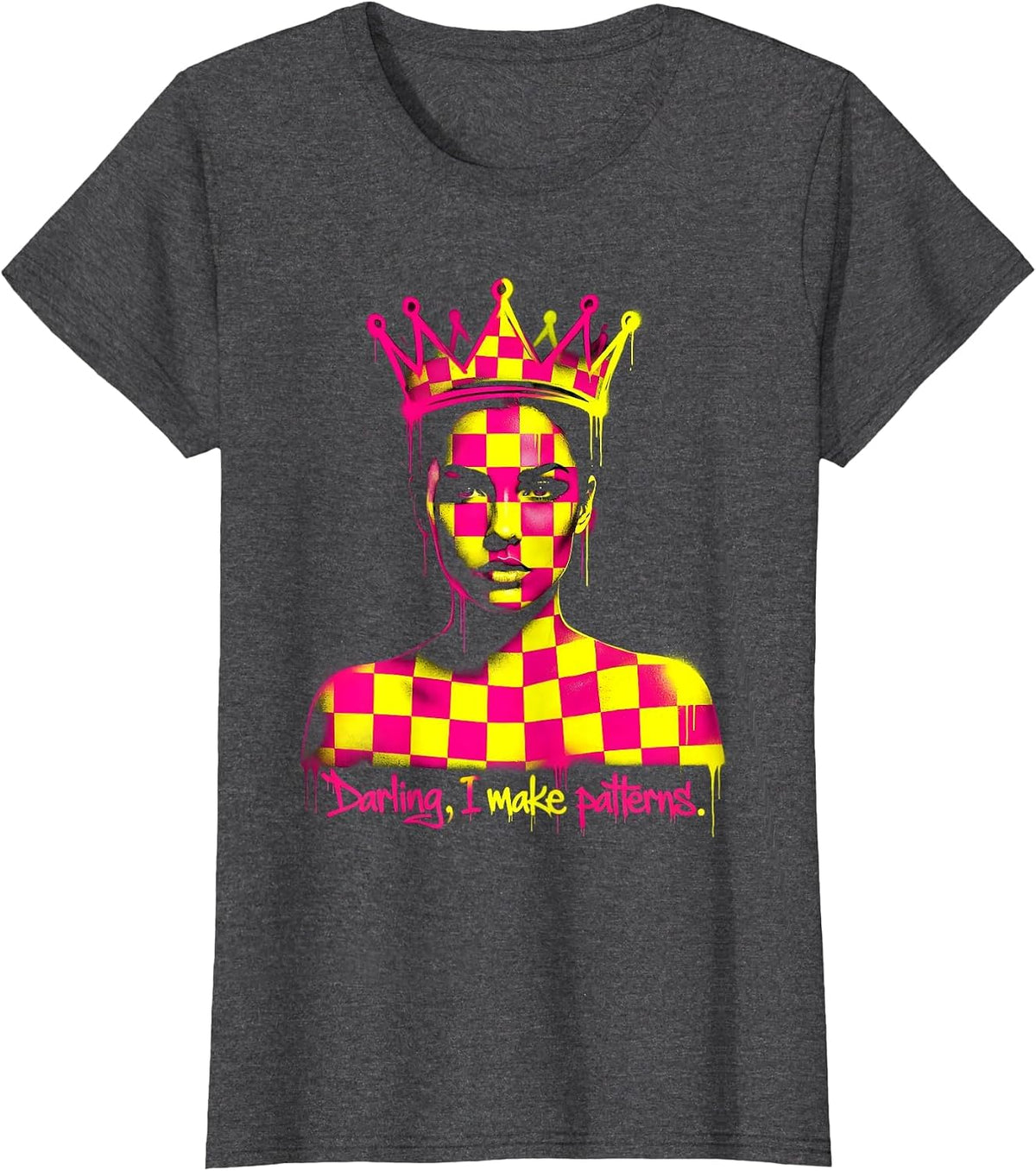 Women's Darling I Make Patterns Checkered Design T-Shirt - Dark Heather Grey