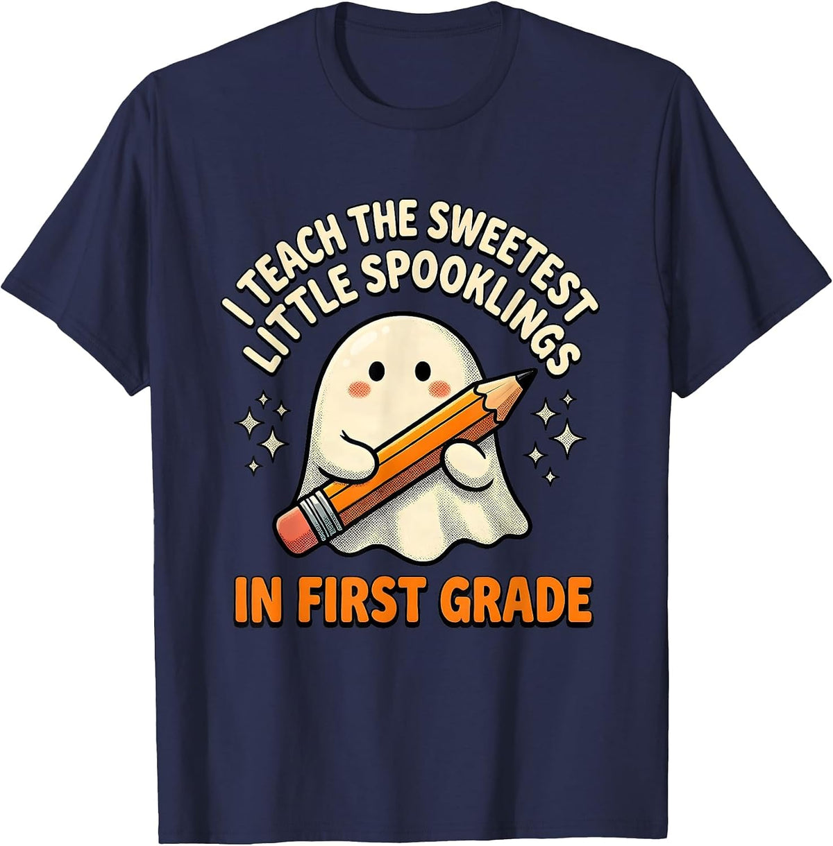 I Teach The Sweetest Little Spooklings In First Grade T-Shirt - Navy Blue