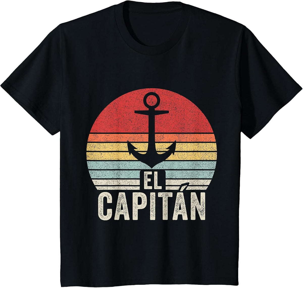 Vintage Retro El Capitan Captain Anchor Boat Sail T-Shirt - Black