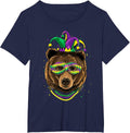 Bear Animal Lover Cute Mardi Gras Carnival Jester T-Shirt, Women's Plus, Navy Blue, 5X - As Pictured