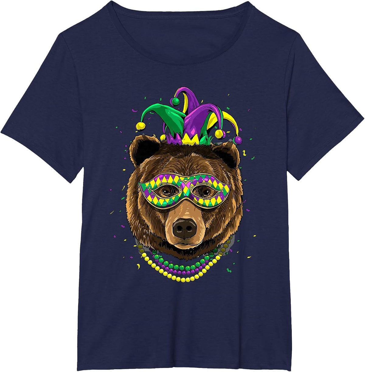 Bear Animal Lover Cute Mardi Gras Carnival Jester T-Shirt, Women's Plus, Navy Blue, 5X - As Pictured