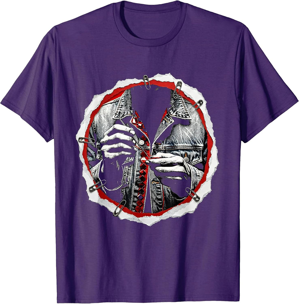 Men's Sequin Denim Jacket Sewing Graphic Tee T-Shirt - Purple