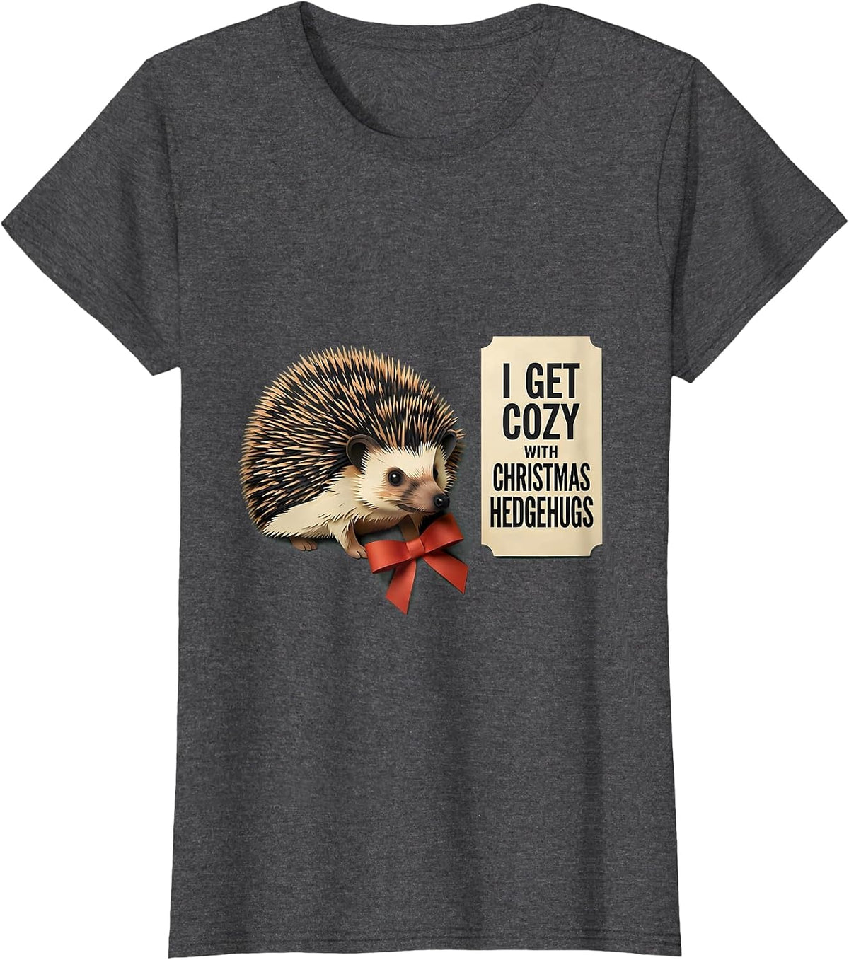 Women's I Get Cozy With Christmas Hedgehugs Cute Hedgehog Animal T-Shirt - Dark Heather Grey