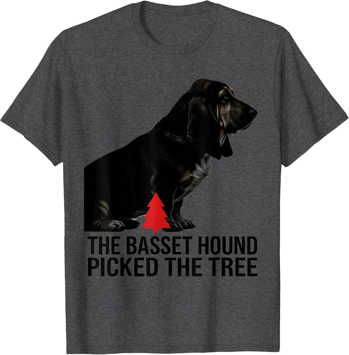 Men's The Basset Hound Picked The Tree Funny Christmas Dog Lover T-Shirt - Dark Heather Grey