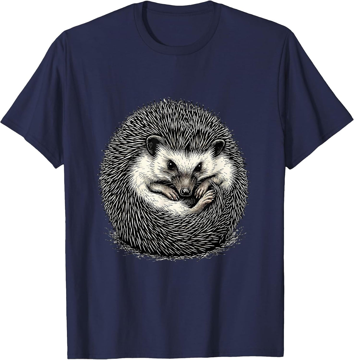 Cute Hedgehog Line Art Animal Lover Gift T-Shirt - Navy Blue