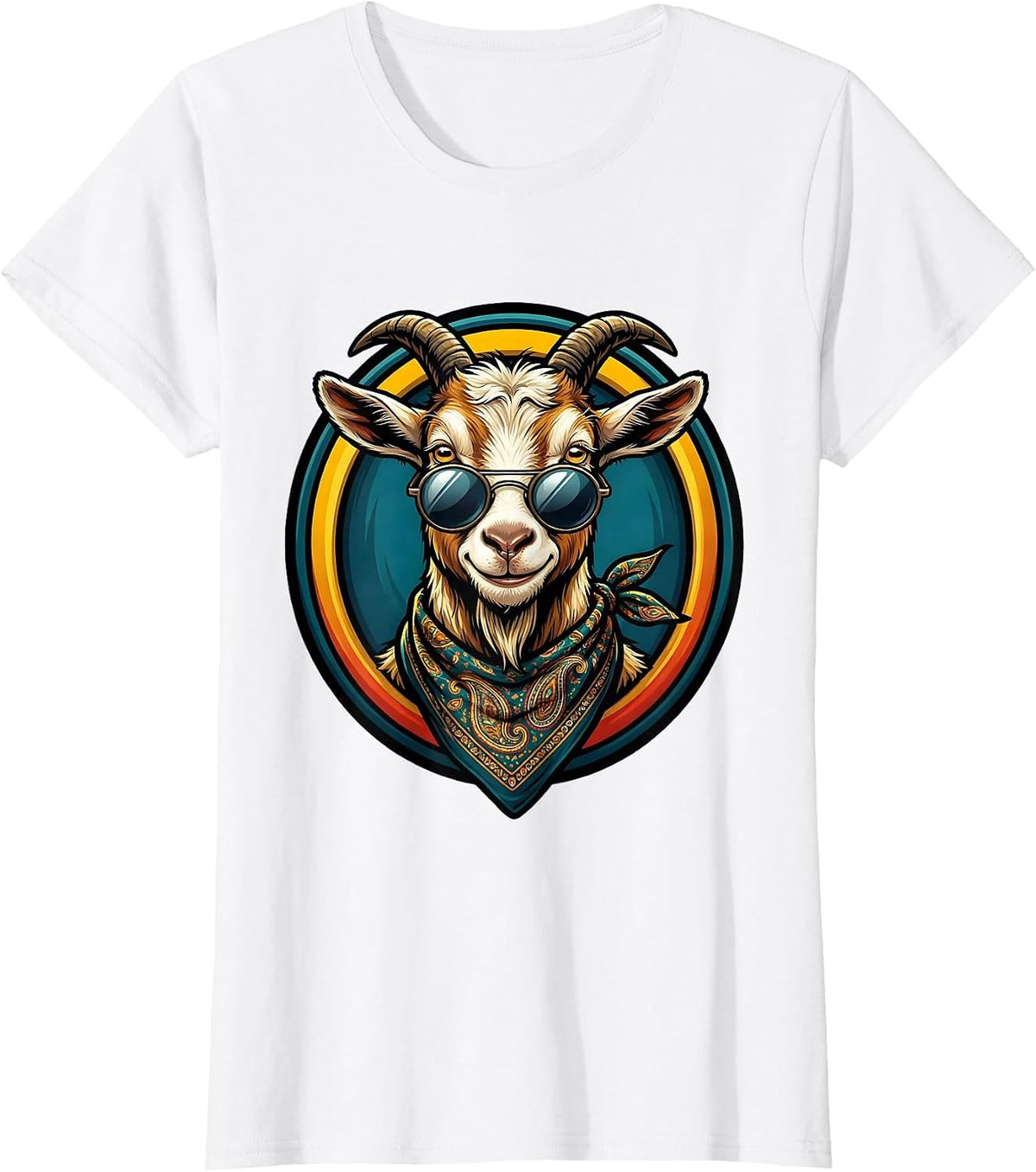 Cool Goat With Sunglasses and Bandana Graphic T-Shirt - White