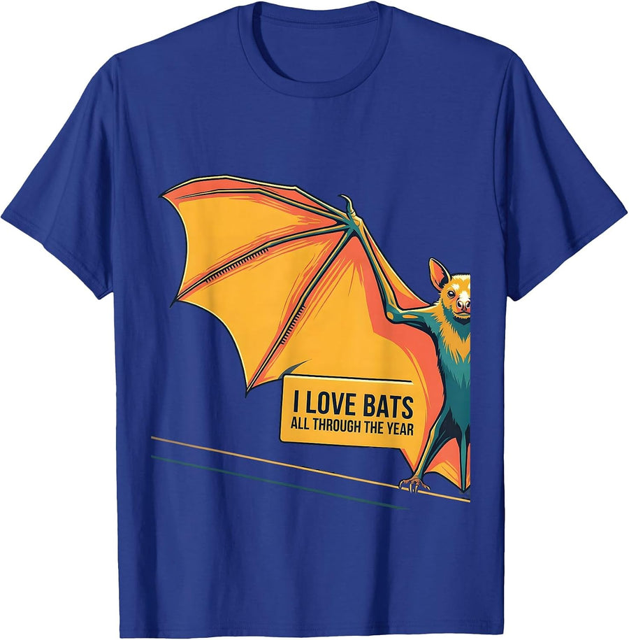 I Love Bats All Through The Year Vintage Bat Lover Halloween T-Shirt - Royal Blue