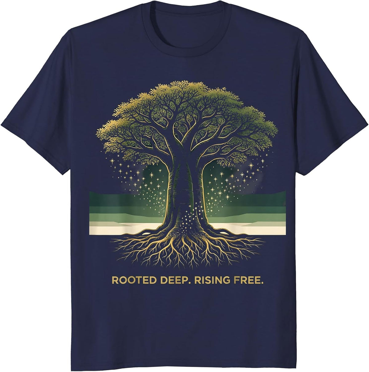 Rooted Deep Rising Free Baobab Tree Juneteenth Design T-Shirt - Navy Blue