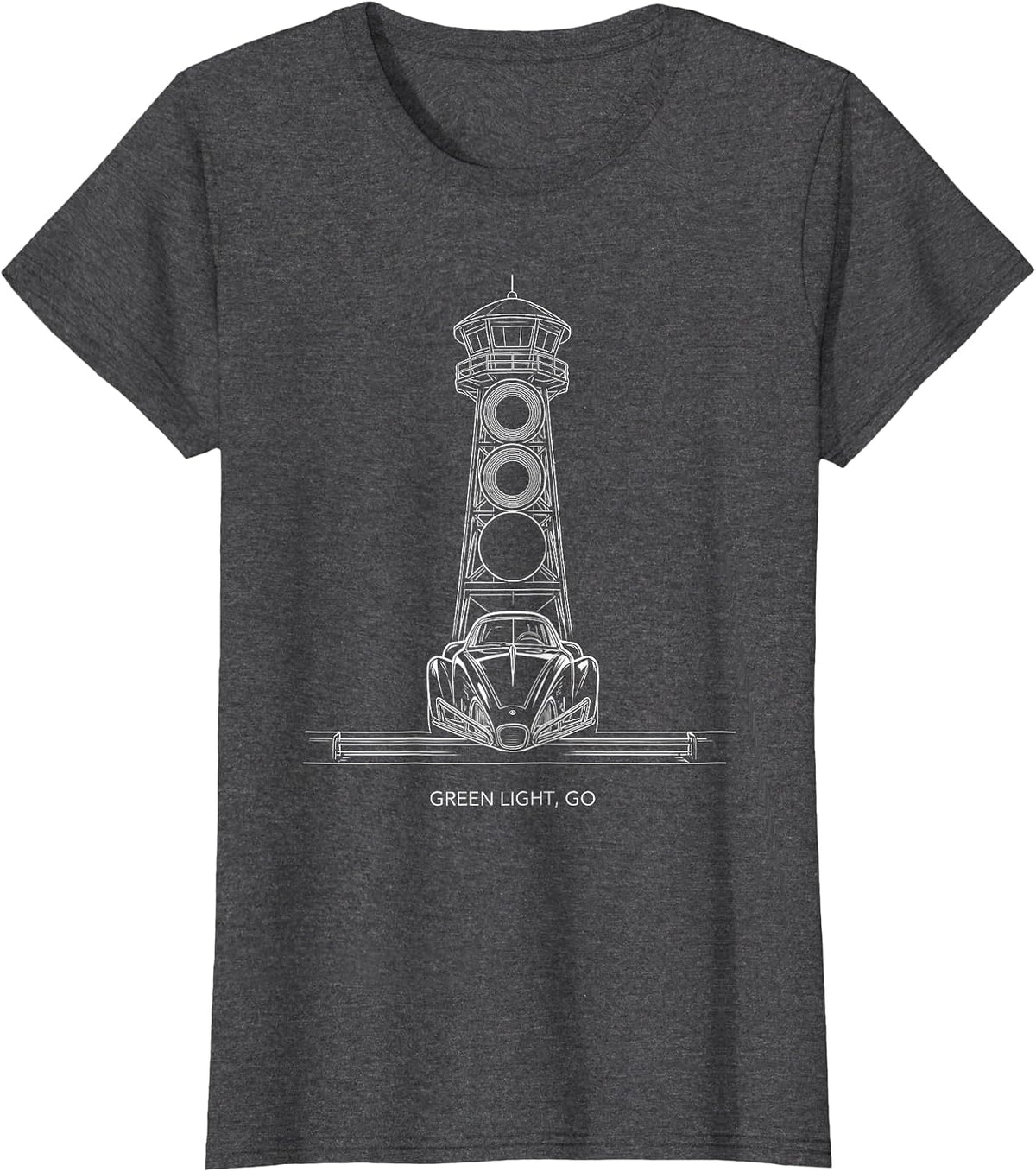 Women's Green Light Go Racing Fan Drag Strip Driver Competitive T-Shirt - Dark Heather Grey