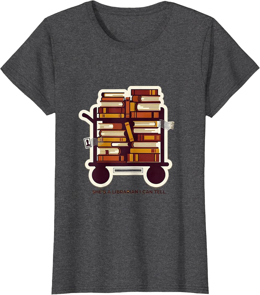 Women's She's A Librarian I Can Tell Western Teacher Humor T-Shirt - Dark Heather Grey