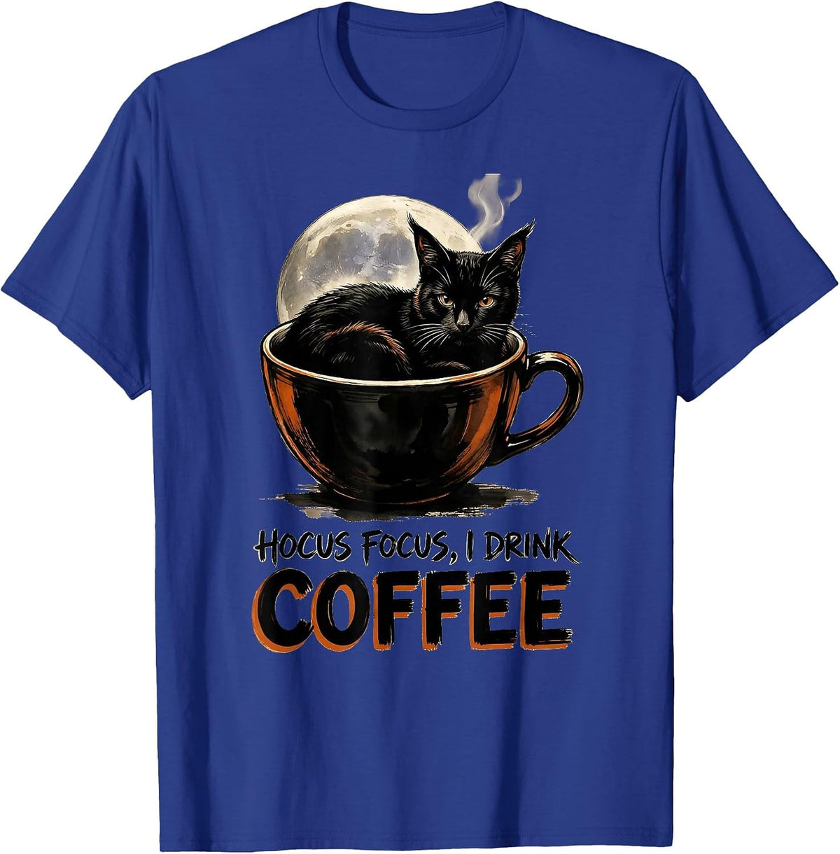 Men's Hocus Focus I Drink Coffee Funny Witch Cat Halloween Teacher T-Shirt - Royal Blue
