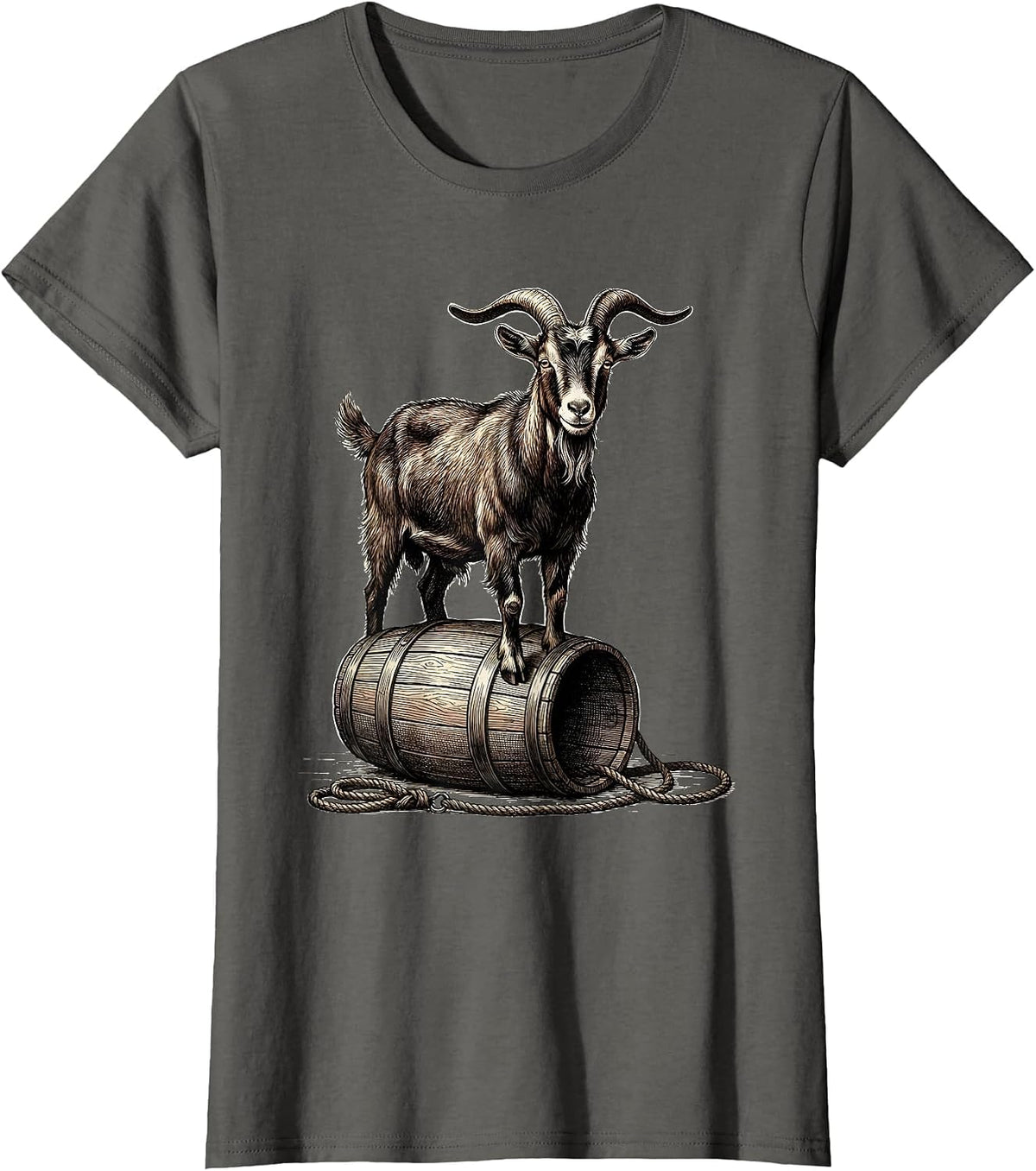 Women's Goat On Bucket Funny Farm Animal Lover Humor T-Shirt - Asphalt Grey