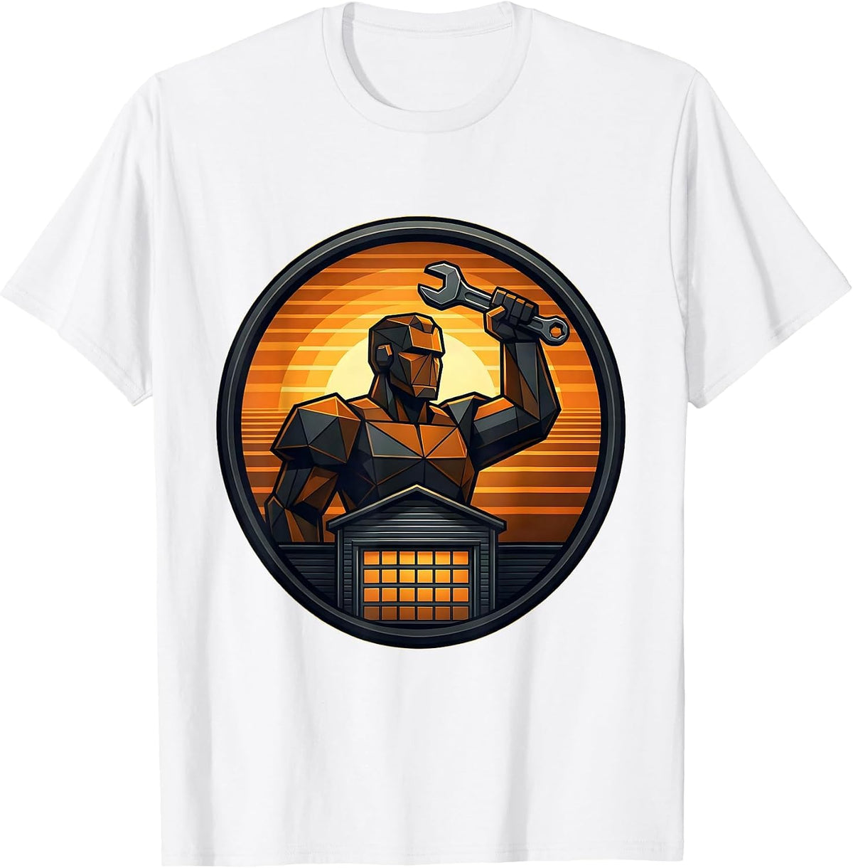 Men's Mechanic Silhouette Sunset Garage Graphic T-Shirt - White