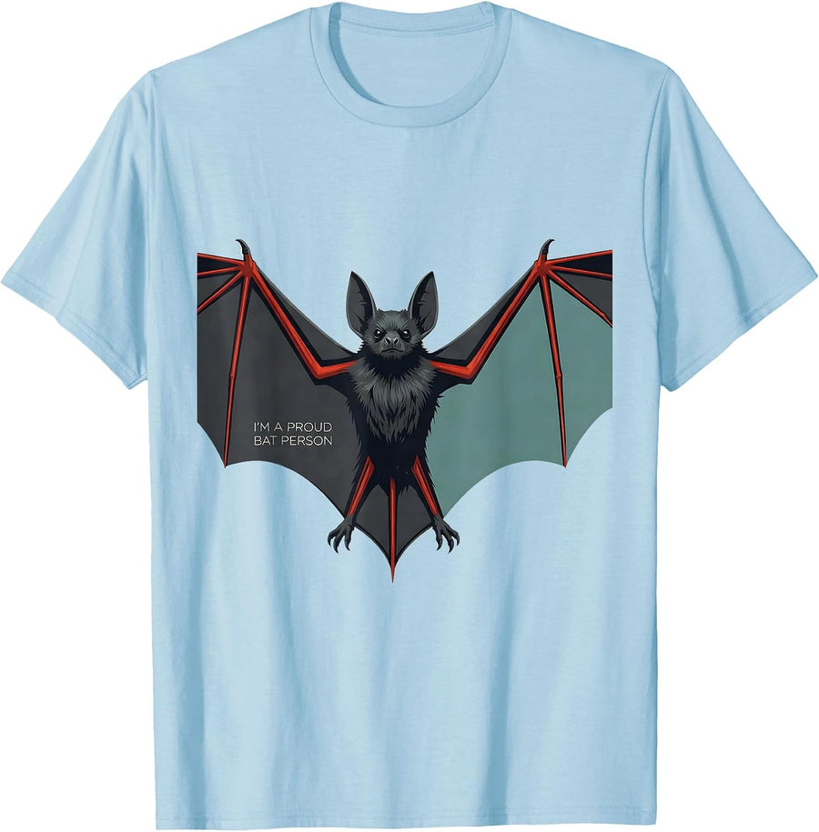 Men's I'm A Proud Bat Person Editorial Conceptual Bat Lover T-Shirt - Baby Blue