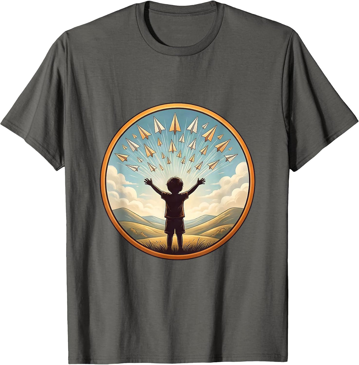 Special Education Child Paper Airplane Sky Design T-Shirt - Asphalt Grey