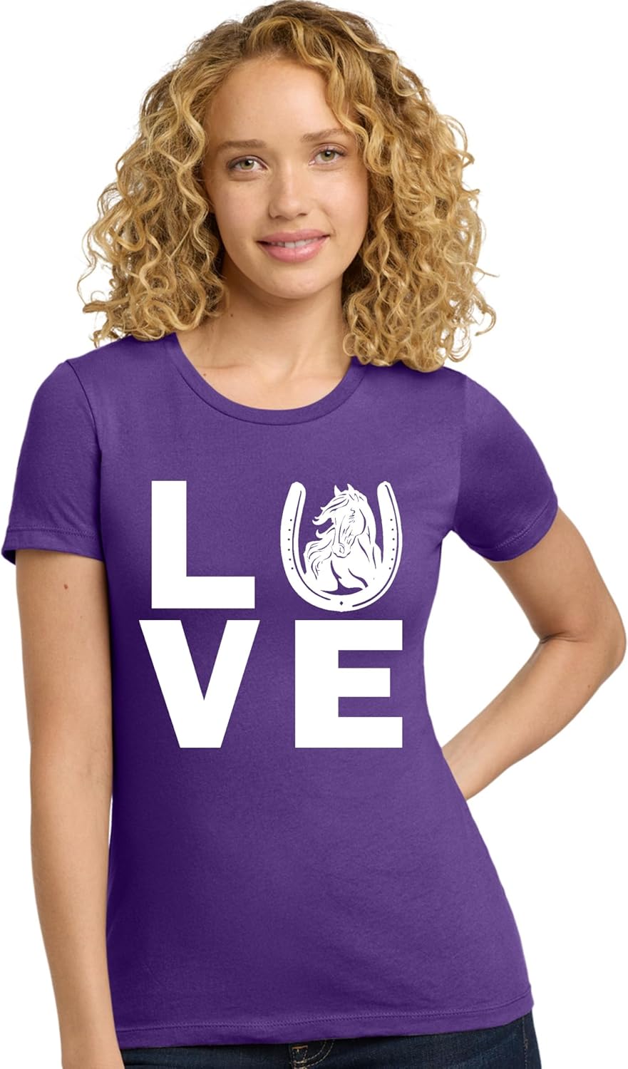 Go All Out Womens Love Horses Horse Lover Equestrian Deluxe Soft T-Shirt - Purple