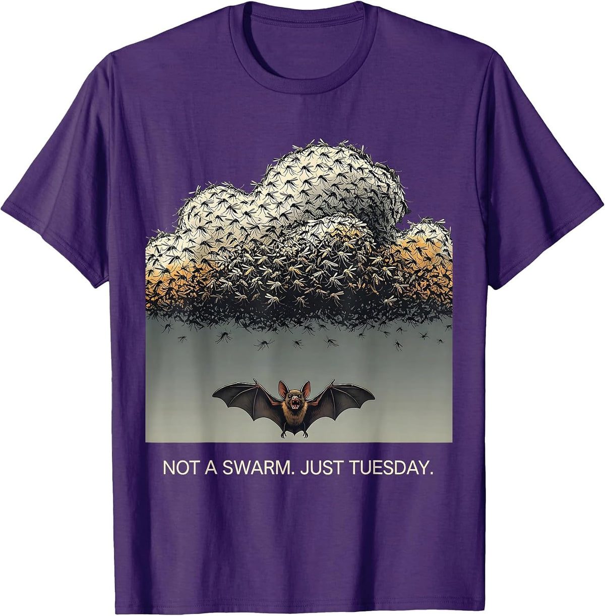 Not A Swarm Just Tuesday Editorial Conceptual Bat Lover T-Shirt - Purple