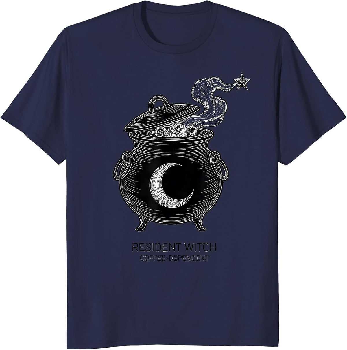 Resident Witch Coffee-Dependent Funny Halloween Teacher Gift T-Shirt - Navy Blue