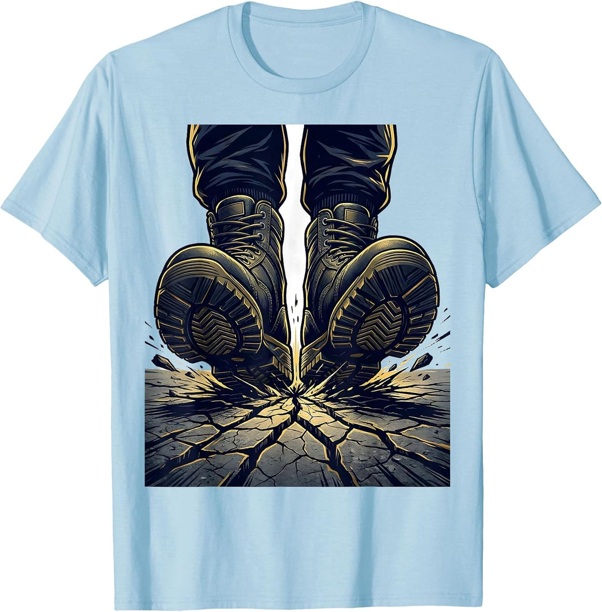 Men's Officer Boots on Cracked Pavement Graphic T-Shirt - Baby Blue