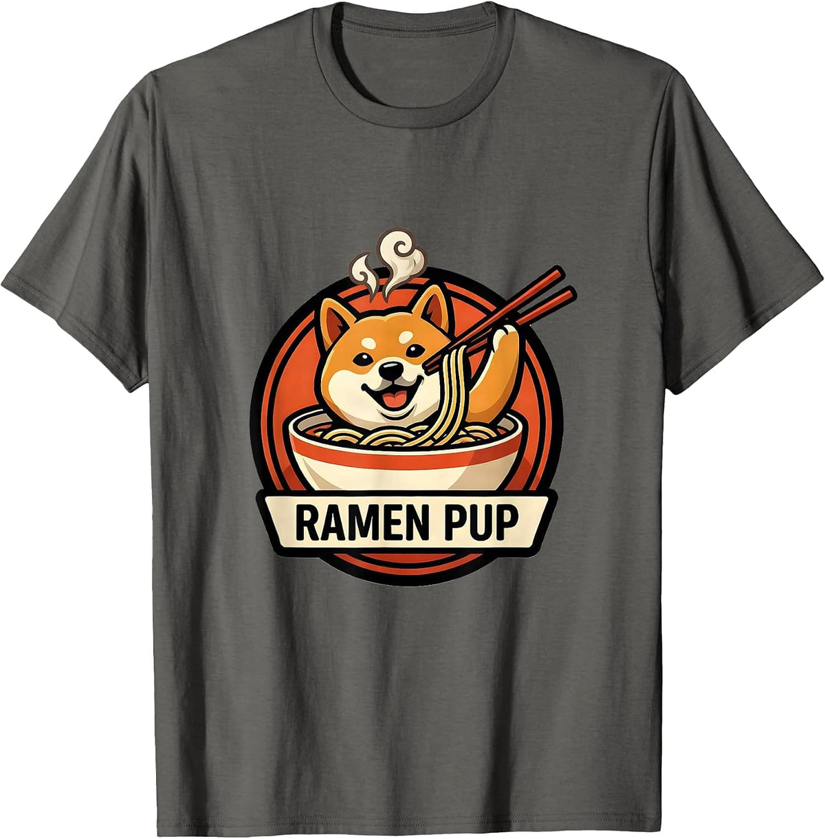 Men's Ramen Pup Cute Kawaii Anime Food Lover Japanese Animal Humor T-Shirt - Asphalt Grey