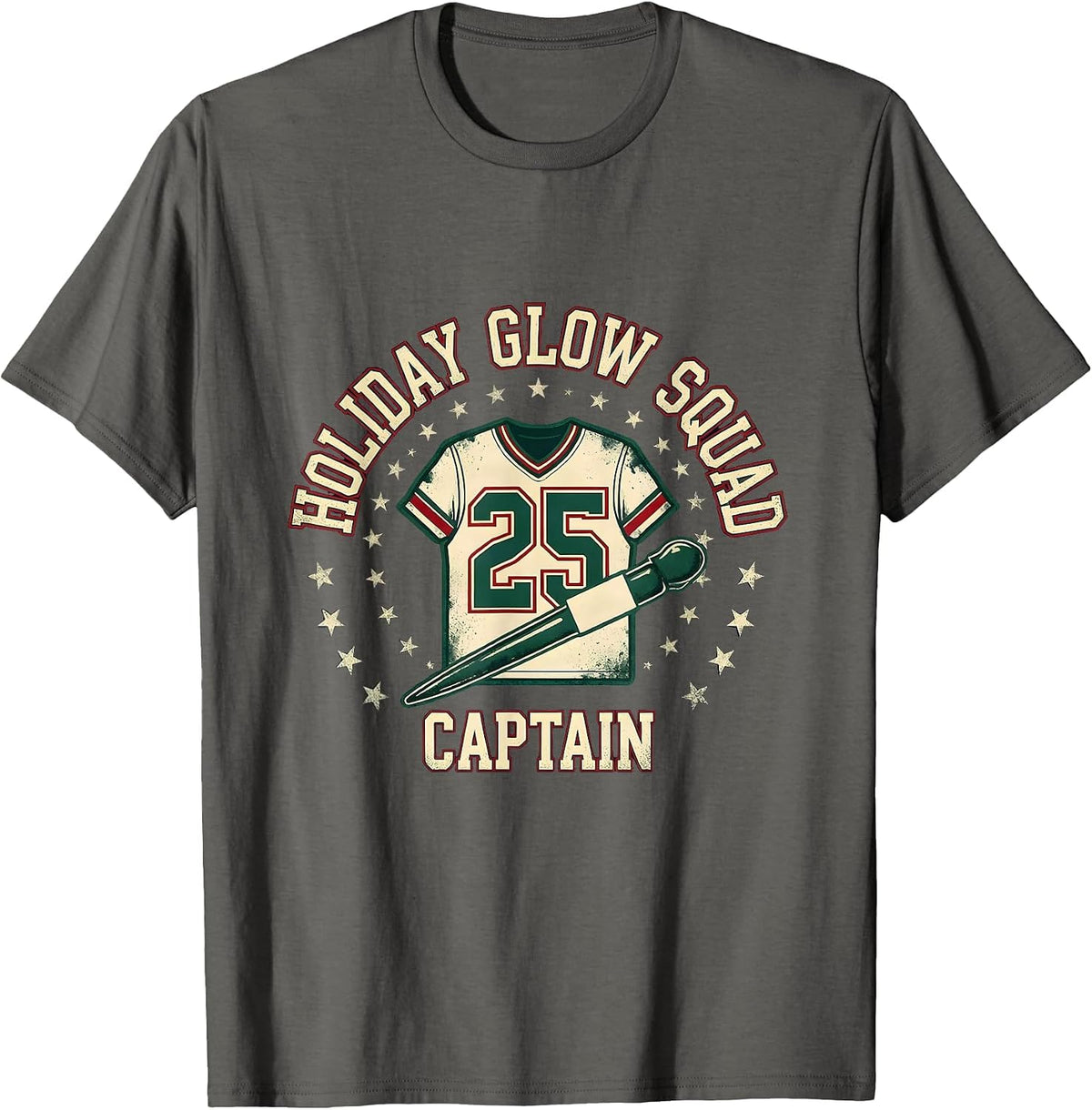 Men's Holiday Glow Squad Captain Sports Esthetician Dermatology T-Shirt - Asphalt Grey