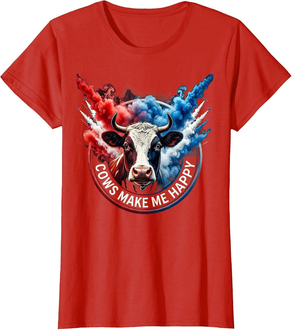 Cows Make Me Happy Cute Cow Lover Design T-Shirt - Red