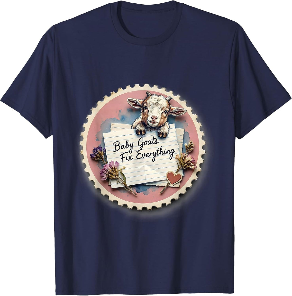 Baby Goats Fix Everything Cute Goat Design T-Shirt - Navy Blue