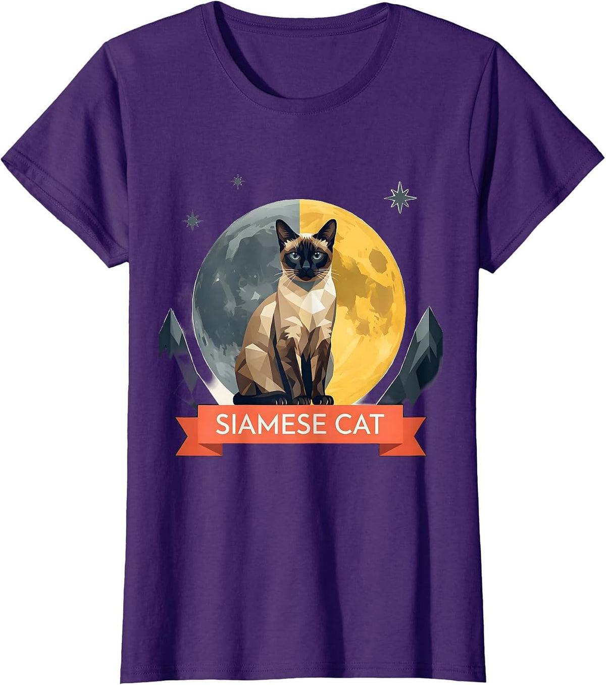 Siamese Cat Vintage Moonlit Retro Cat Portrait 90s T-Shirt - Purple
