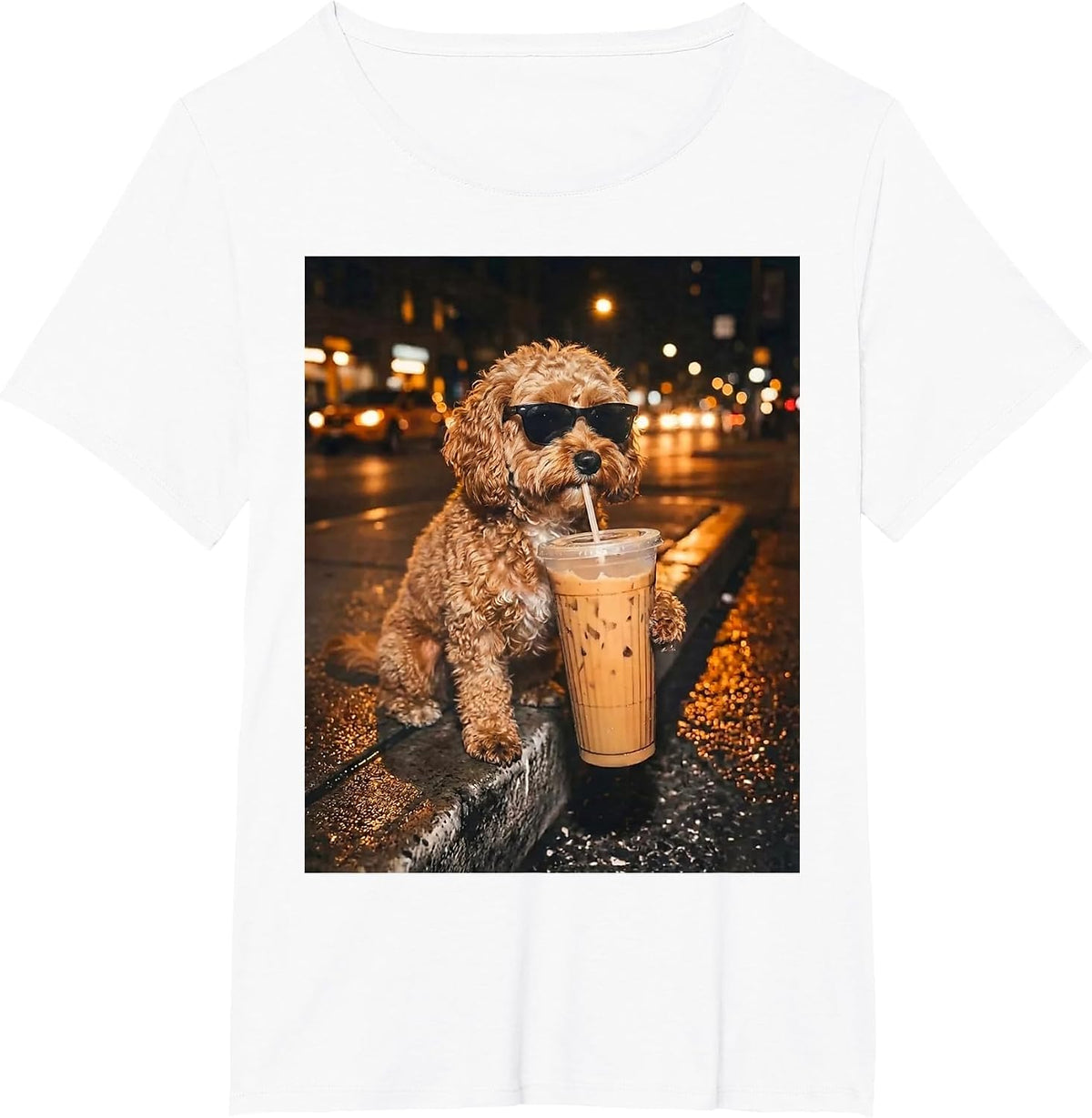 Cavapoo Drinking Iced Coffee Funny Dog Lover Animal Meme T-Shirt - White