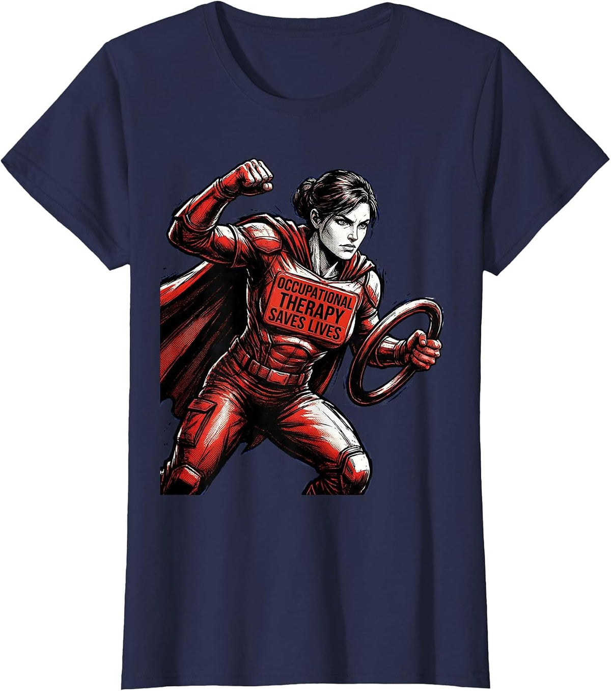 Women's Occupational Therapy Saves Lives Bold Design T-Shirt - Navy Blue