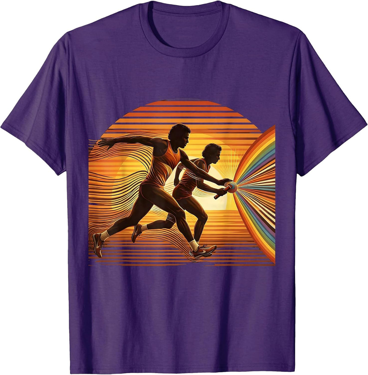 Men's Track Relay Baton Pass Sprinter Illustration T-Shirt - Purple