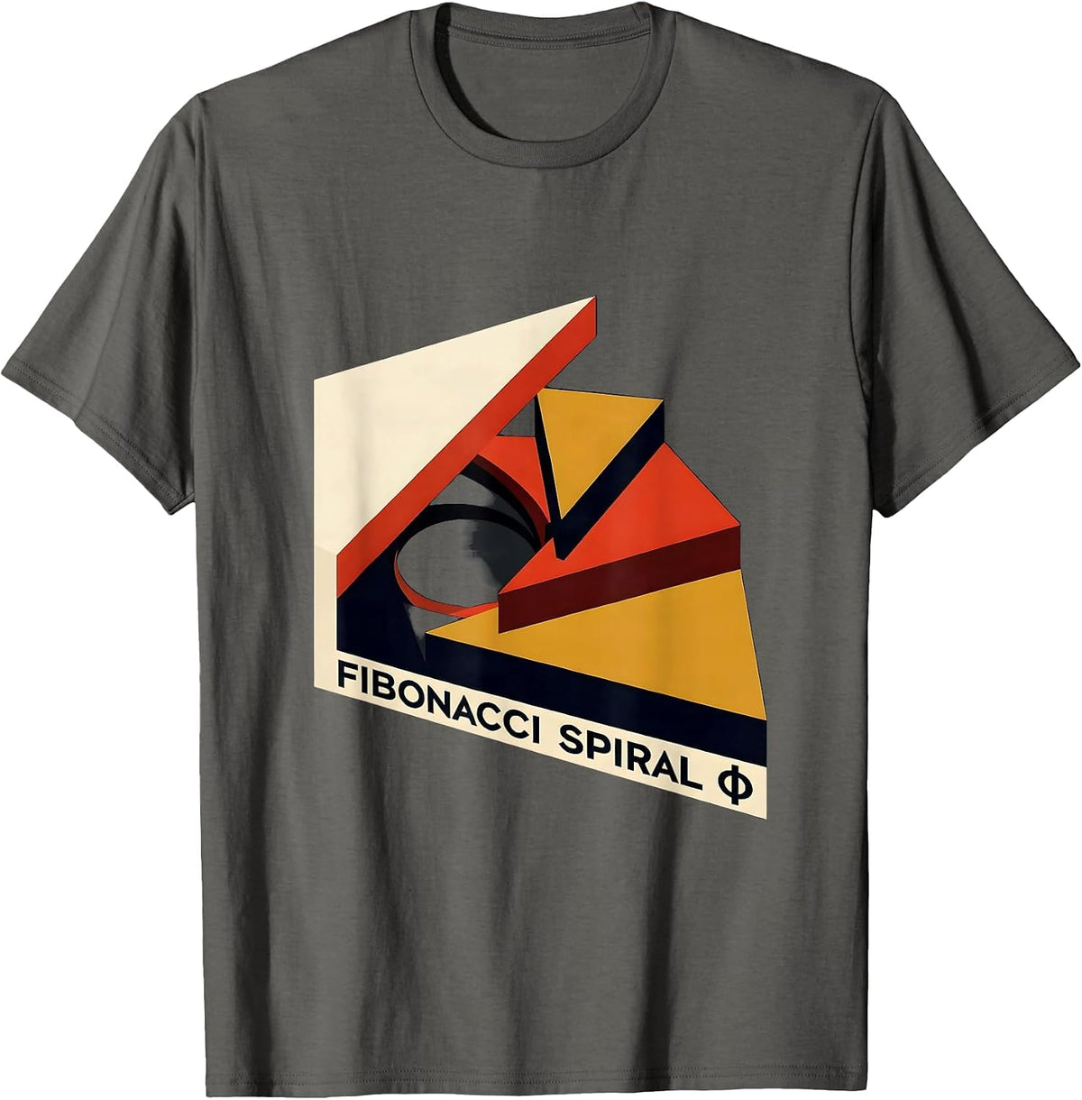Fibonacci Spiral Φ Constructivist Sacred Geometry Math T-Shirt - Asphalt Grey