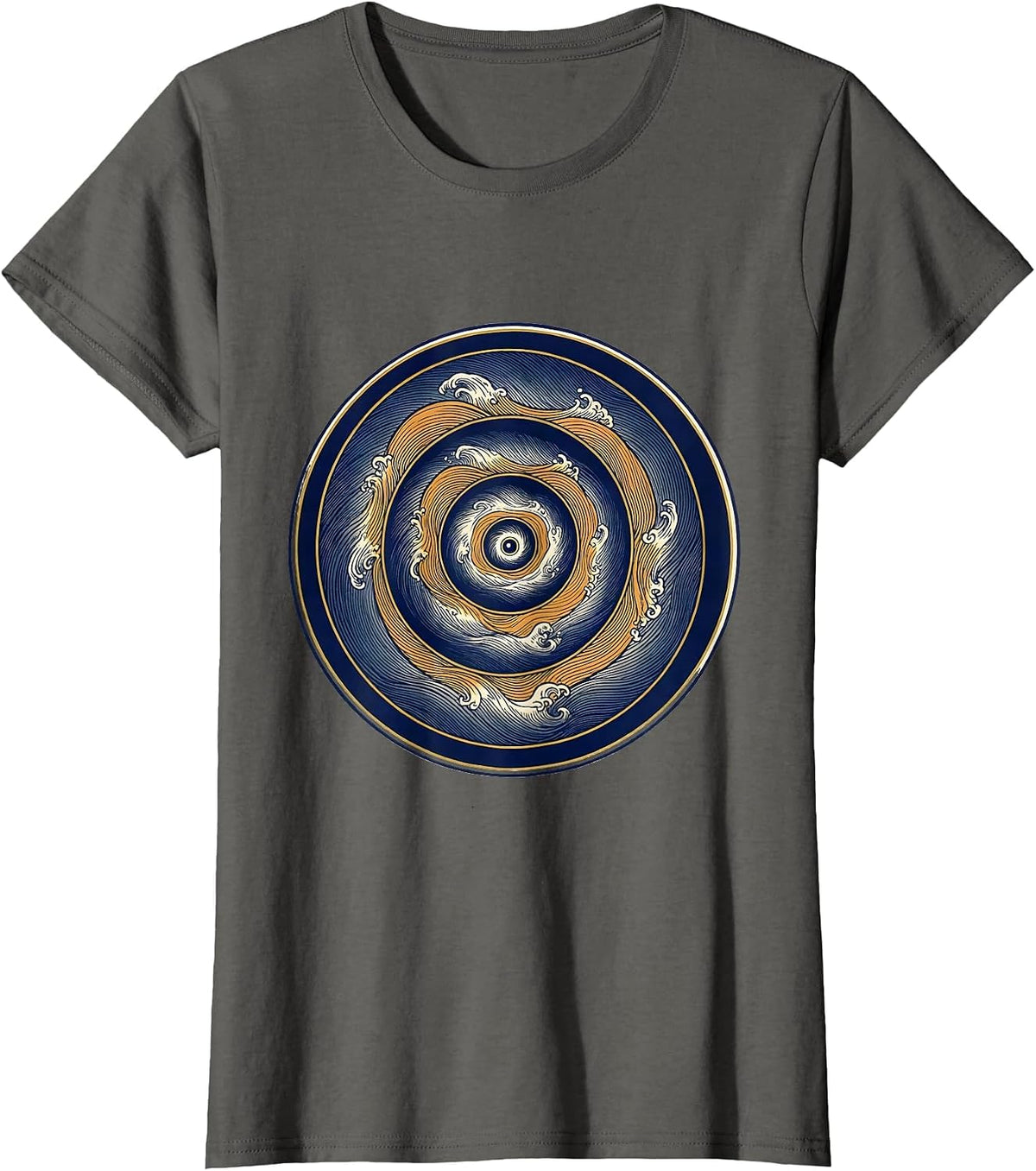 Women's Golden Section Ukiyo-e Wave Sacred Geometry Math Enthusiast T-Shirt - Asphalt Grey