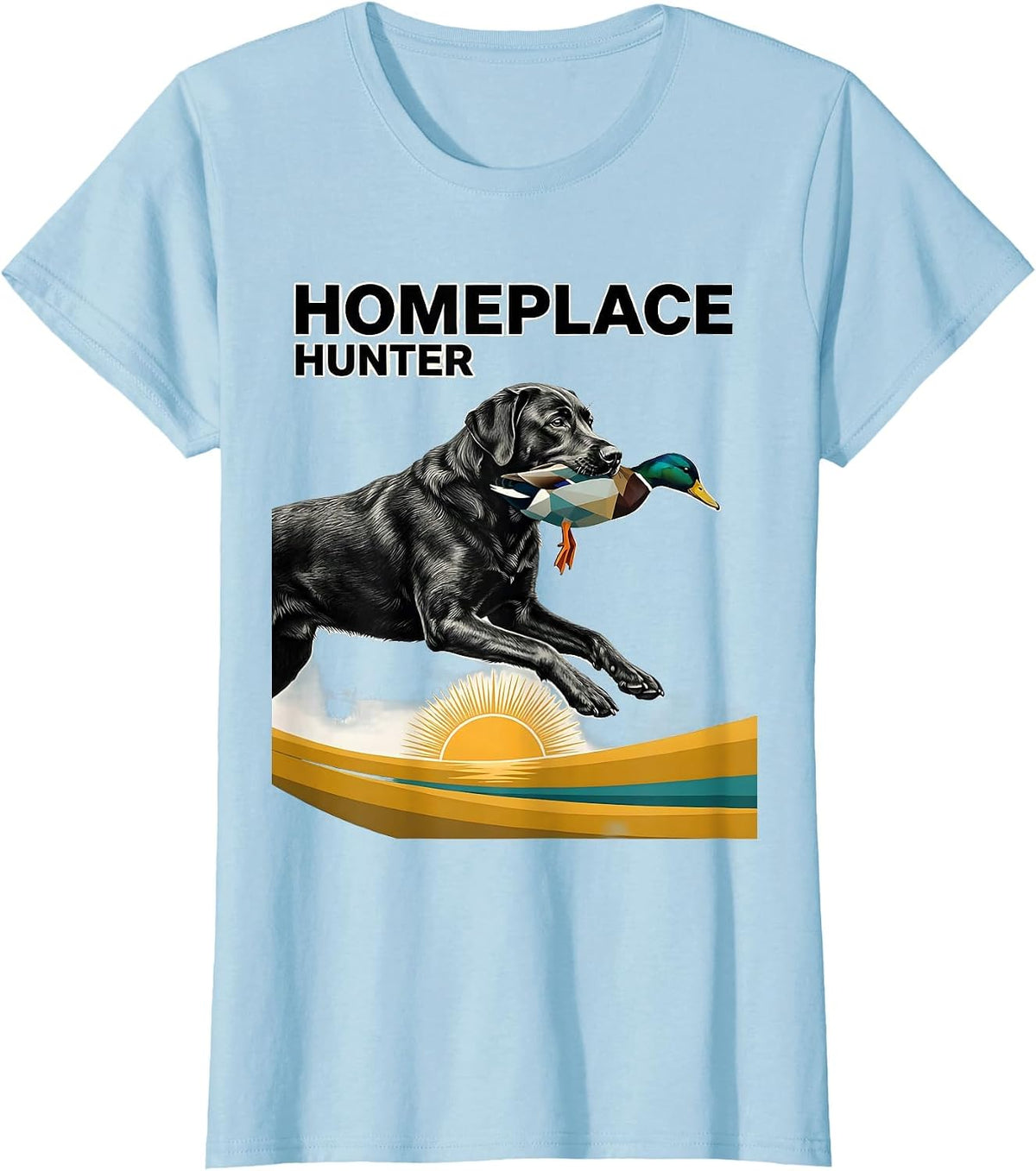 Homeplace Hunter Midcentury Modern Labrador Duck Hunting T-Shirt - Baby Blue