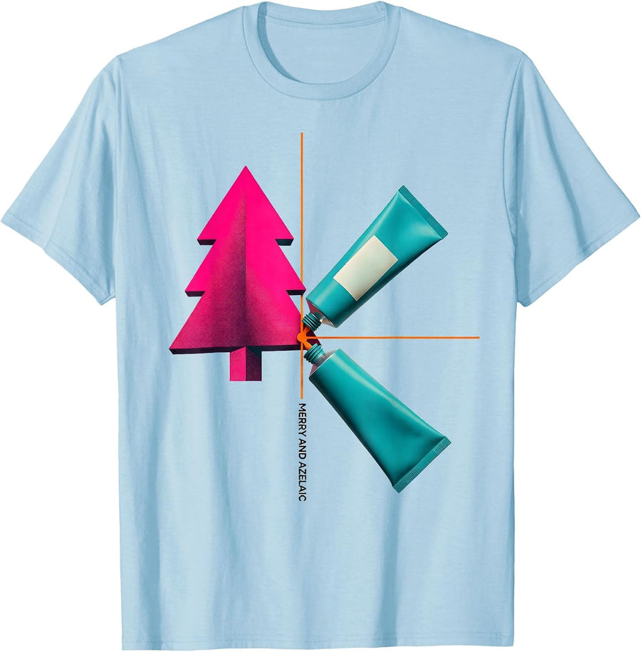 Men's Merry And Azelaic Risograph Christmas Esthetician T-Shirt - Baby Blue