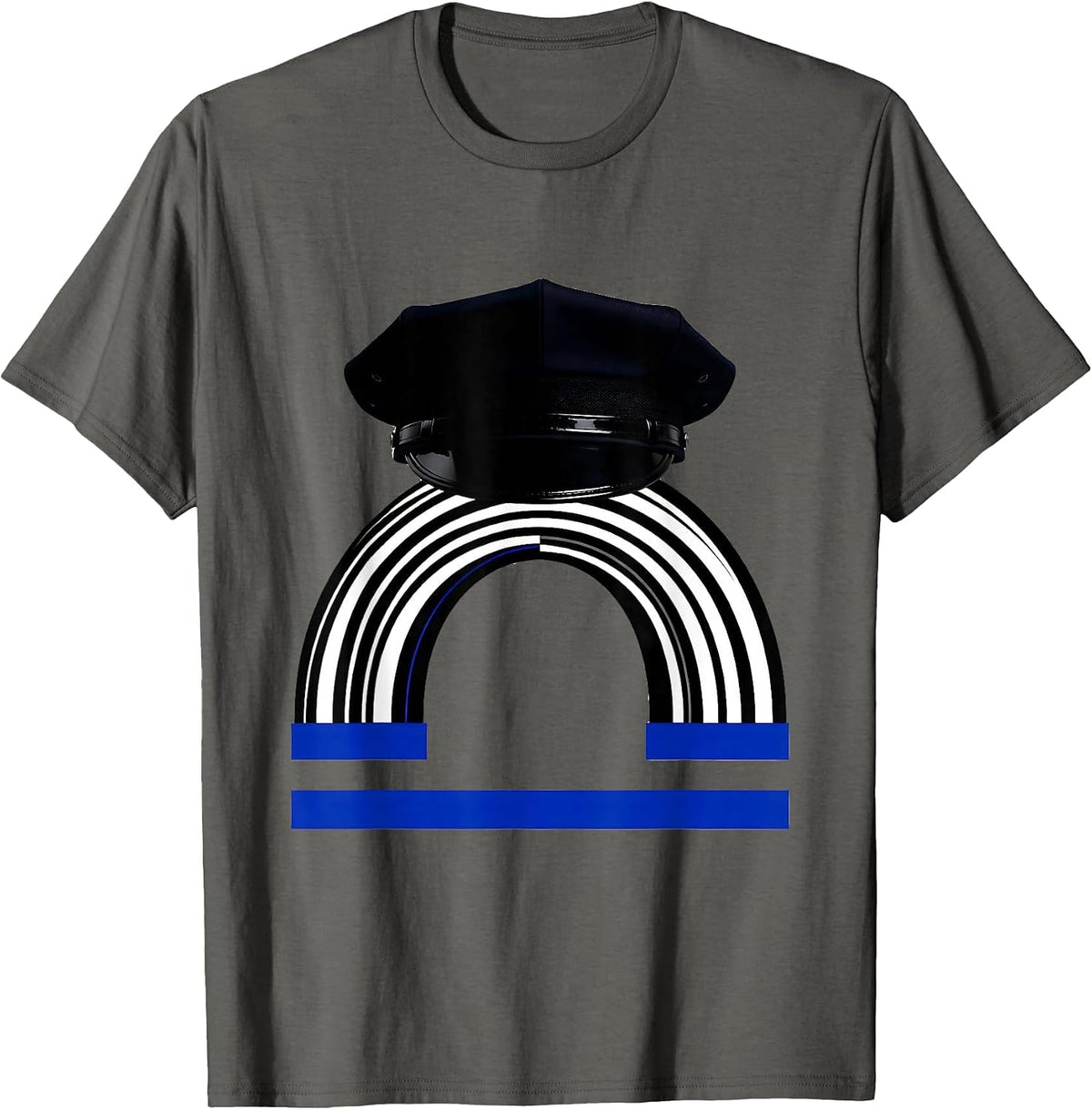 Men's Thin Blue Line Police Support Patriotic Tribute T-Shirt - Asphalt Grey