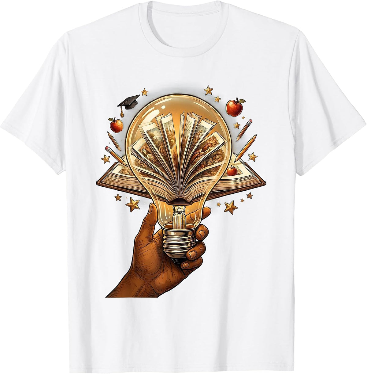 Teacher Lightbulb Moment Glowing Book Illustration T-Shirt - White
