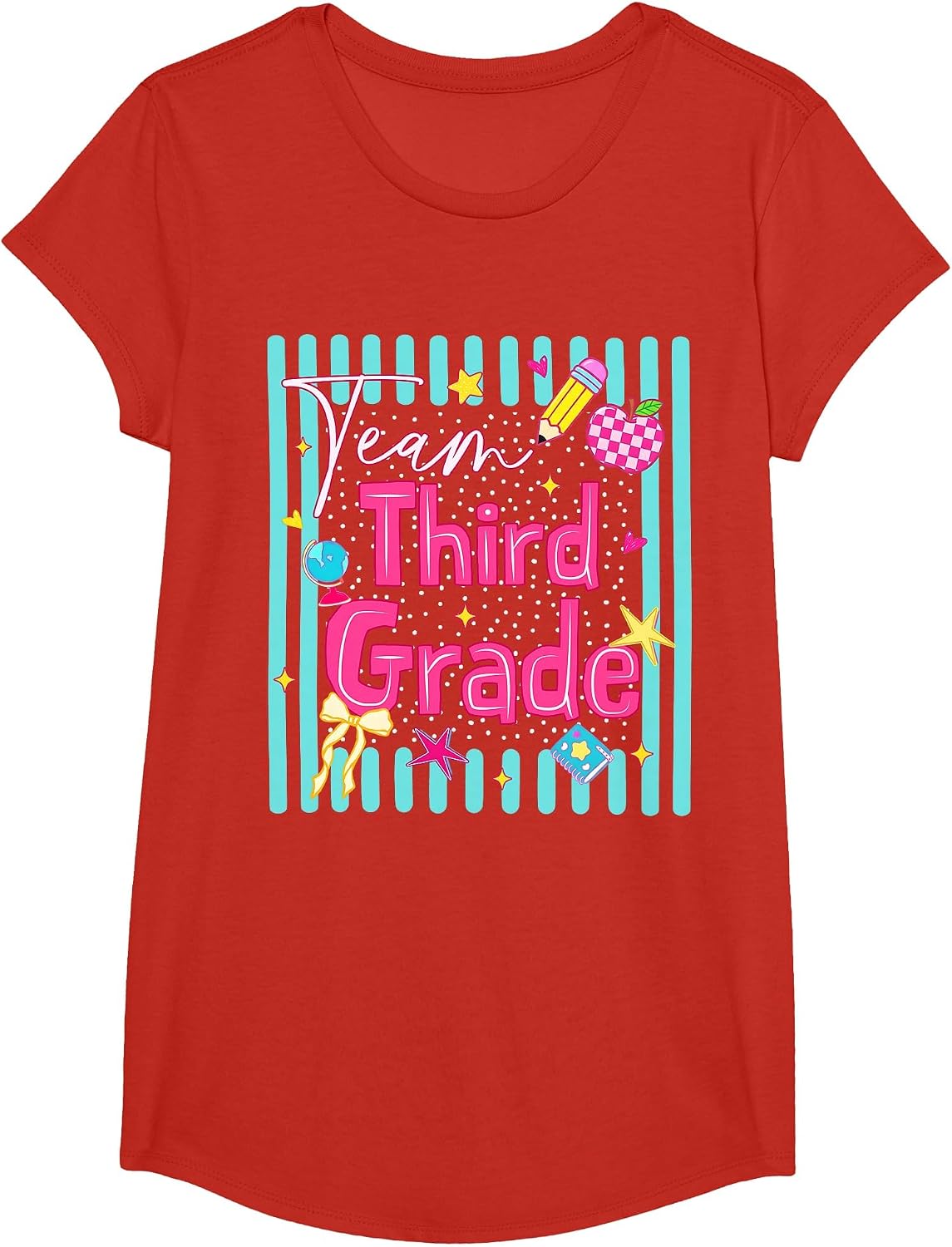 Back to School Team 3rd Third Grade Teacher Boy Girl Kid T-Shirt - Girls Red