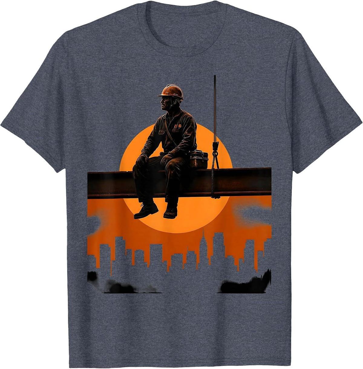 Labor Day Worker Silhouette Steel Beam Sunset T-Shirt - Heather Blue