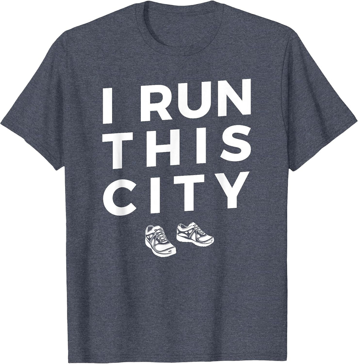 I Run This City Running T-Shirt, Funny Runner Graphic Tee - Heather Blue