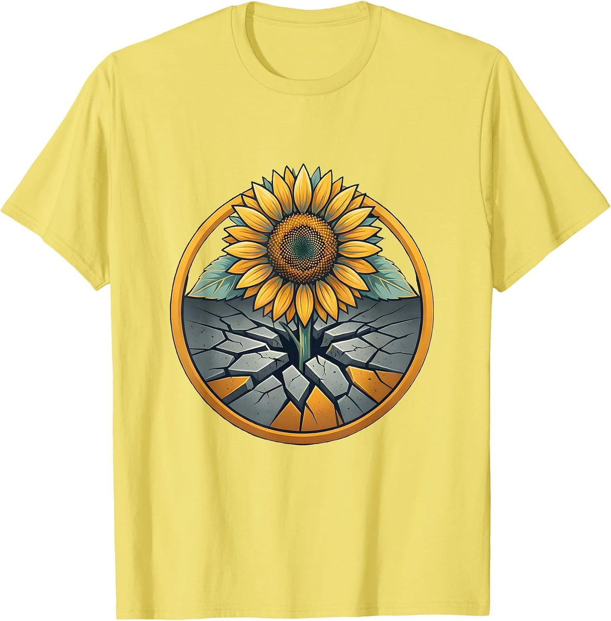 Men's Neurodiversity Sunflower Through Cracked Concrete T-Shirt - Lemon Yellow