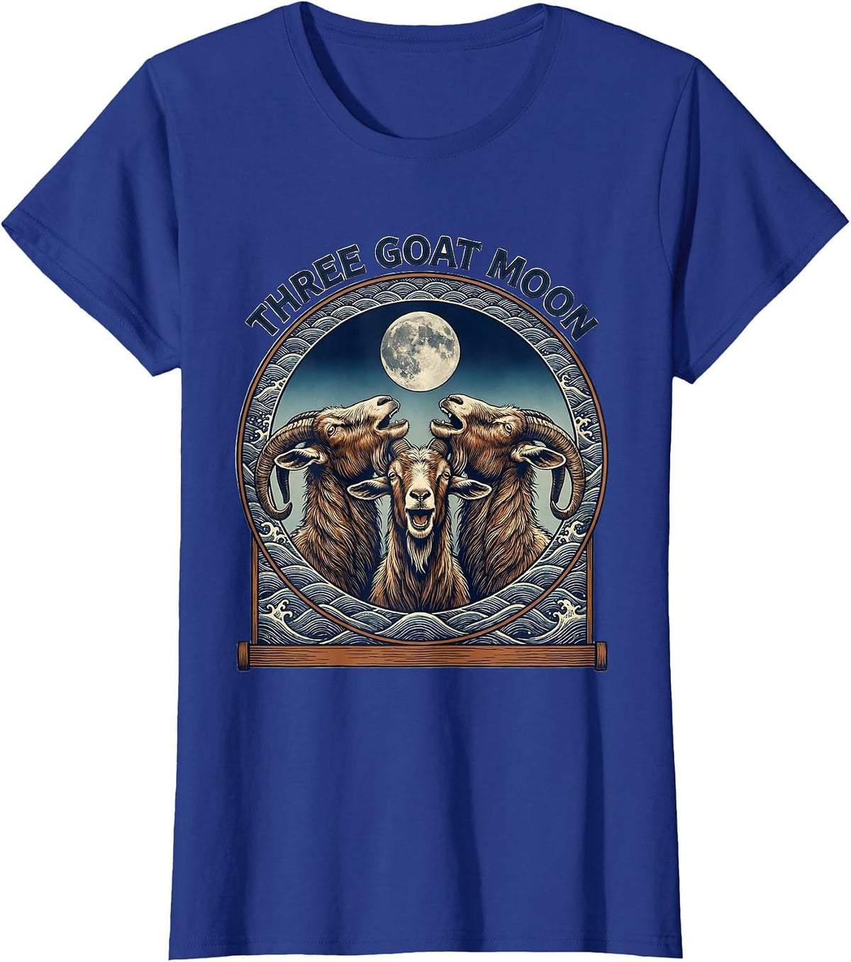 Women's Three Goat Moon Funny Animal Meme Parody T-Shirt - Royal Blue